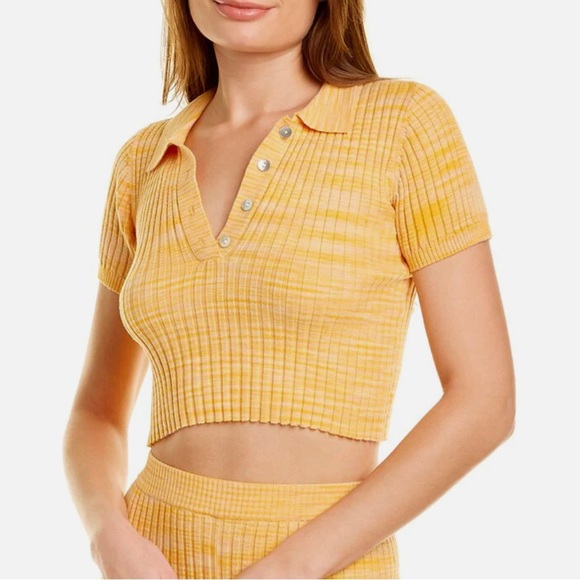 L SPACE ribbed collared short sleeve molly top apricot size small - Picture 1 of 9